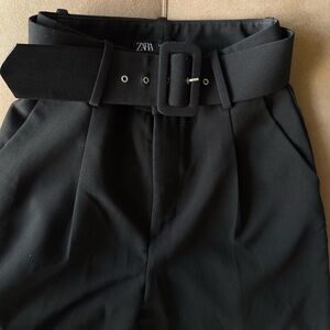 Zara Women's Black Straight Leg Pants with Belt